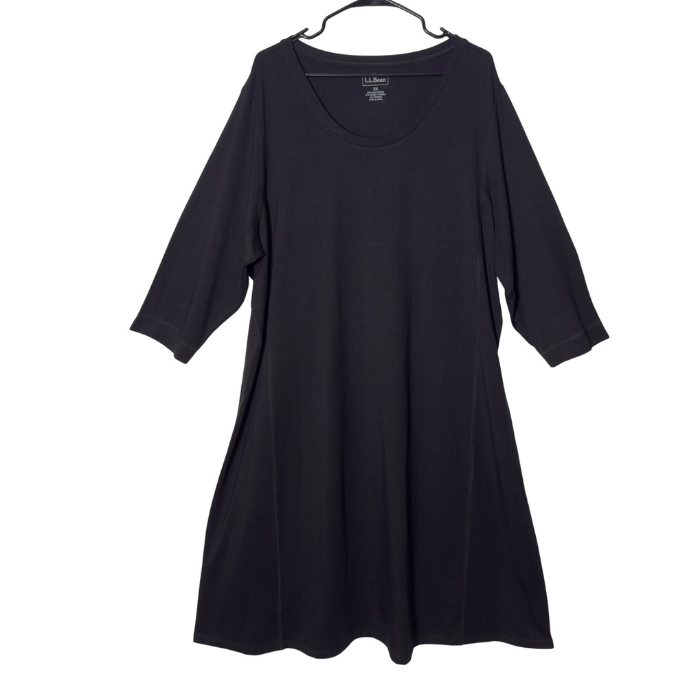 L.L. Bean Black‎ Knit Dress 3X Plus Size Tencel Stretch A-Line Casual Midi